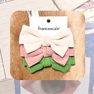 🆕 🎉 francesca’s set of 3 handmade faux suede ribbon bow pony tail hair ties